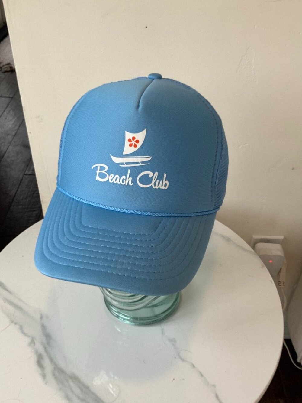 Vintage Nissin Beach Club Blue Mesh Rope Trucker Hat